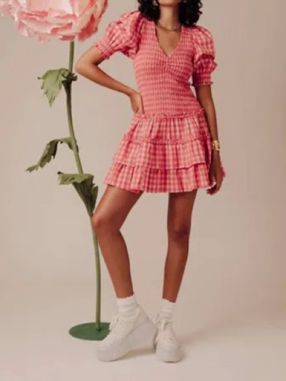 Caroline Constas pink & red gingham dress
